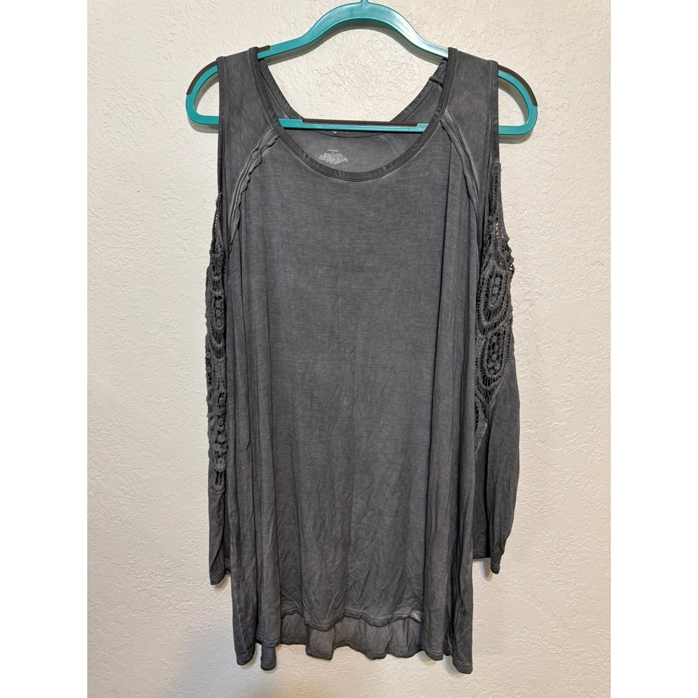 Cold Shoulder Top 2X Plus Size Gray Lace Long Sleeve NWT